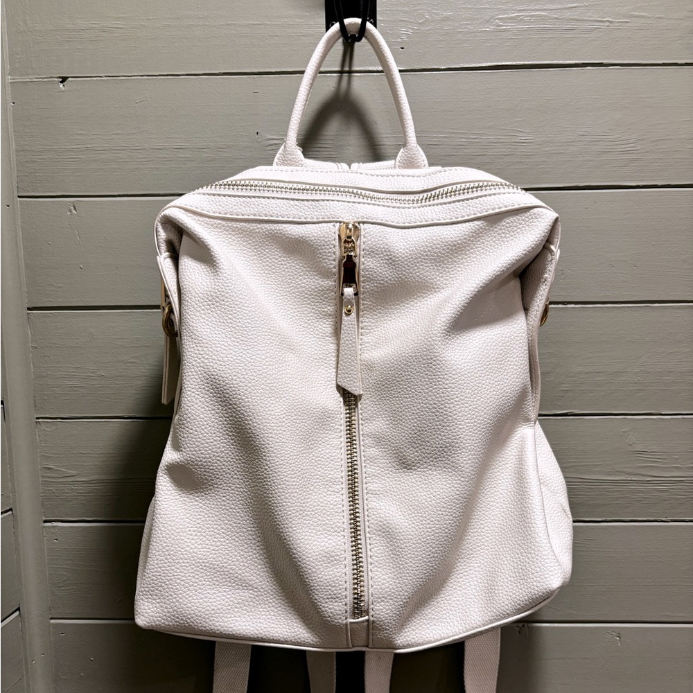 Elegant White Faux Leather Backpack
